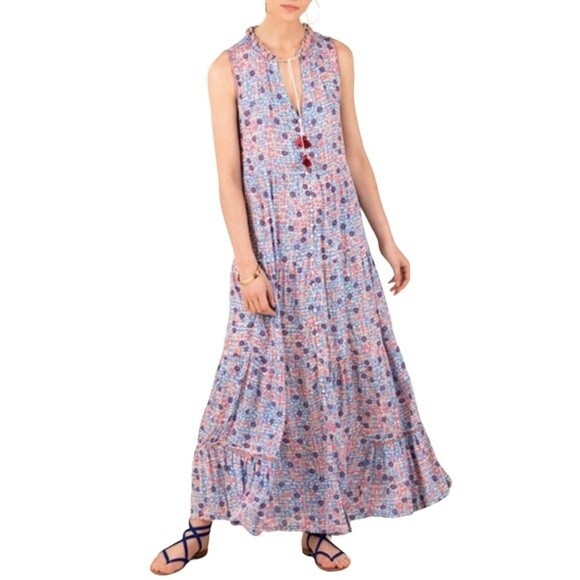 Poupette St. Barth Clara Maxi Dress Blue Bloom Floral Long Women’s Size Medium - Picture 16 of 16